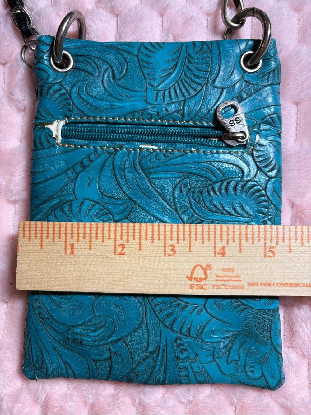Y2K Western Turquoise Cross Tooled Leather Bag w/ Chain
